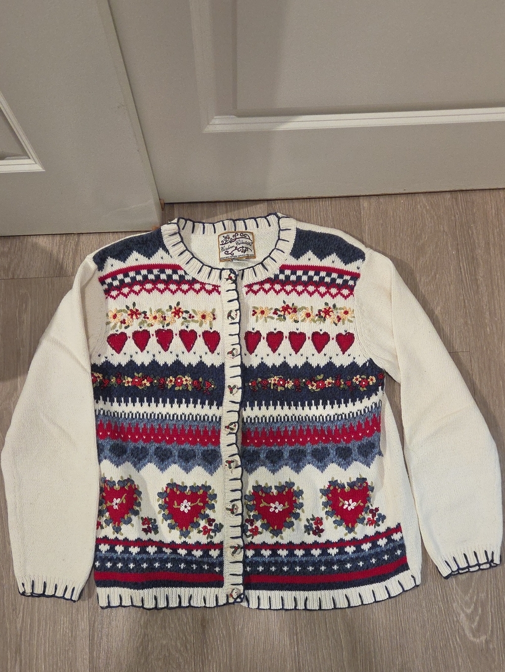 Heirloom Collectables Vintage-Inspired Cream Heart Fair Isle Cardigan Sweater